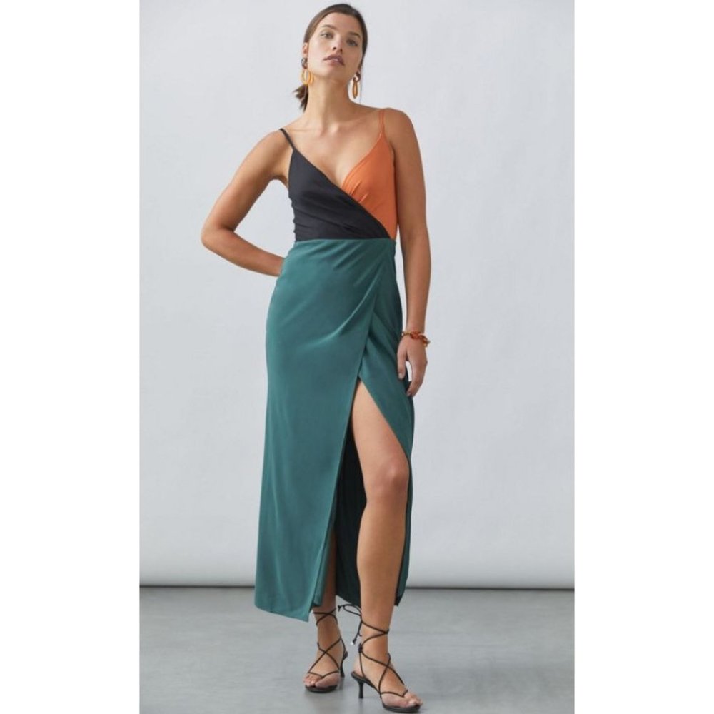 Hutch Colorblock Maxi Dress in Teal, Black & Rust